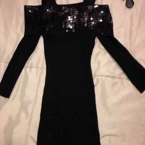 BEBE Sexy Off-the shoulder Sequined Sweater Top